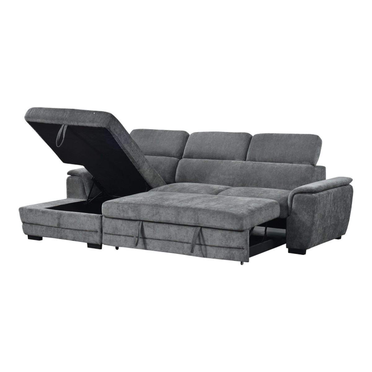 Γωνιακός καναπές-κρεβάτι δεξιά γωνία Dreamora pakoworld με αποθηκευτικό ύφασμα ανθρακί 270x167x82εκ