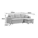 Γωνιακός αναστρέψιμος καναπές κρεβάτι Kamore pakoworld με αποθηκευτικό χώρο ύφασμα μπεζ 223x146x85εκ