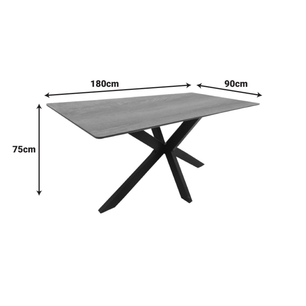 Τραπέζι Bethan pakoworld sonoma με γκρι mdf και μαύρο μέταλλο 180x90x75εκ
