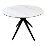 Τραπέζι Orbital pakoworld sintered stone λευκή ματ όψη μαρμάρου με μαύρο μεταλλικό πόδι Φ100x76εκ