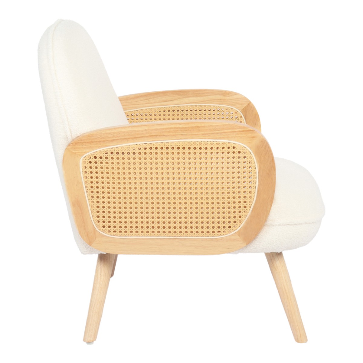 Πολυθρόνα Stedy pakoworld λευκό μπουκλέ ύφασμα με πόδι σε φυσική απόχρωση 78x64x82εκ