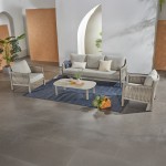 Σαλόνι εξωτερικού χώρου Feralda pakoworld μπεζ αλουμίνιο-rope με ύφασμα σε απόχρωση ανοιχτό γκρι