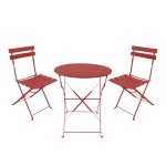 Τραπεζαρία Bistro pakoworld σετ 3τεμ μεταλλική αναδιπλούμενη σε terracotta απόχρωση Φ60x71εκ