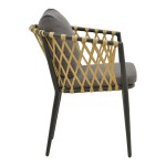 Πολυθρόνα Peluxe pakoworld αλουμίνιο ανθρακί-pe σχοινί φυσικό-μαξιλάρια γκρι 57x60x78εκ