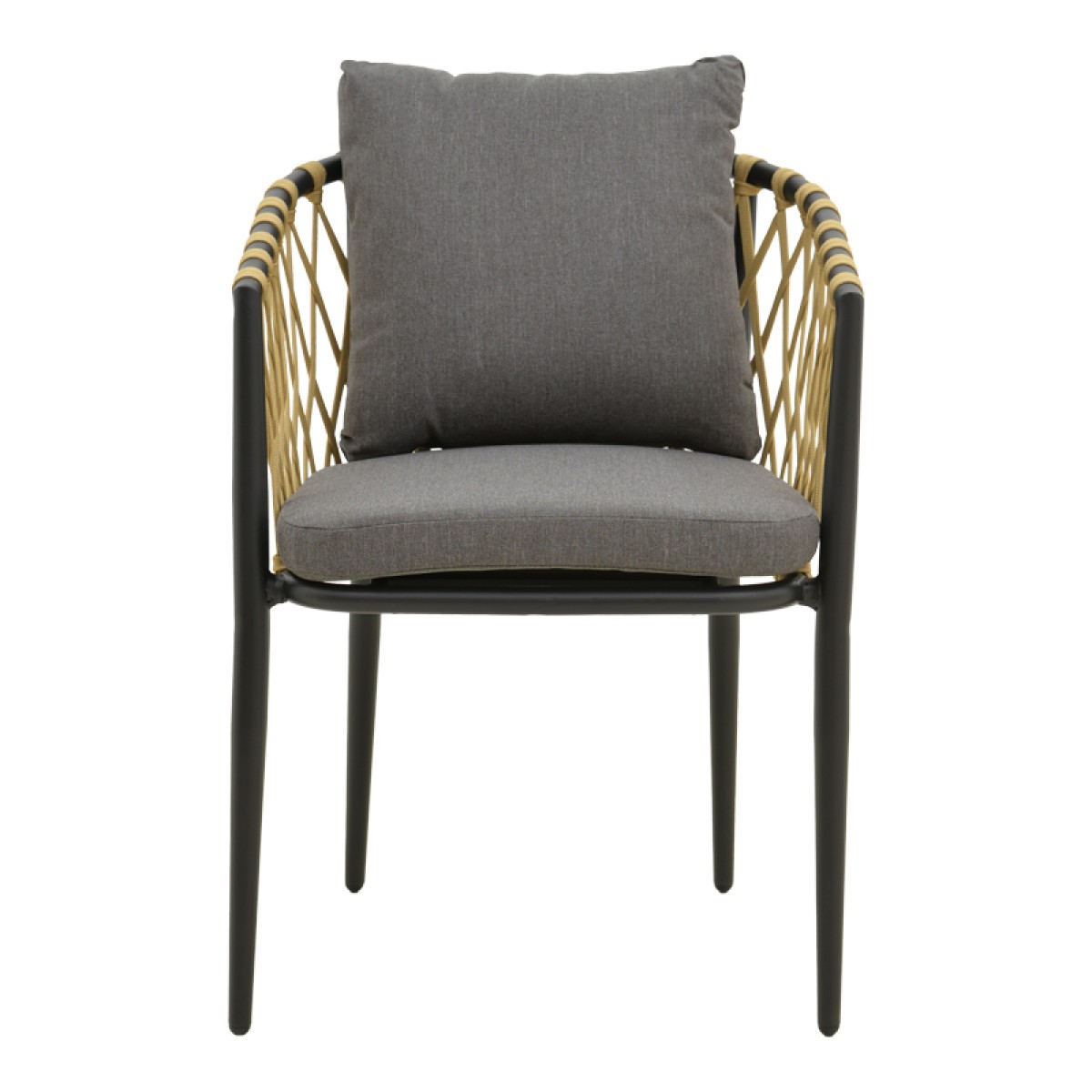 Πολυθρόνα Peluxe pakoworld αλουμίνιο ανθρακί-pe σχοινί φυσικό-μαξιλάρια γκρι 57x60x78εκ