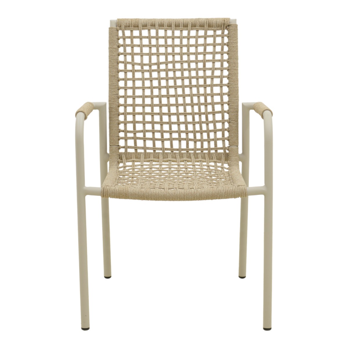 Πολυθρόνα Esence pakoworld στοιβαζόμενη αλουμίνιο λευκή-pe σχοινί σε μπεζ απόχρωση 57x62x88εκ