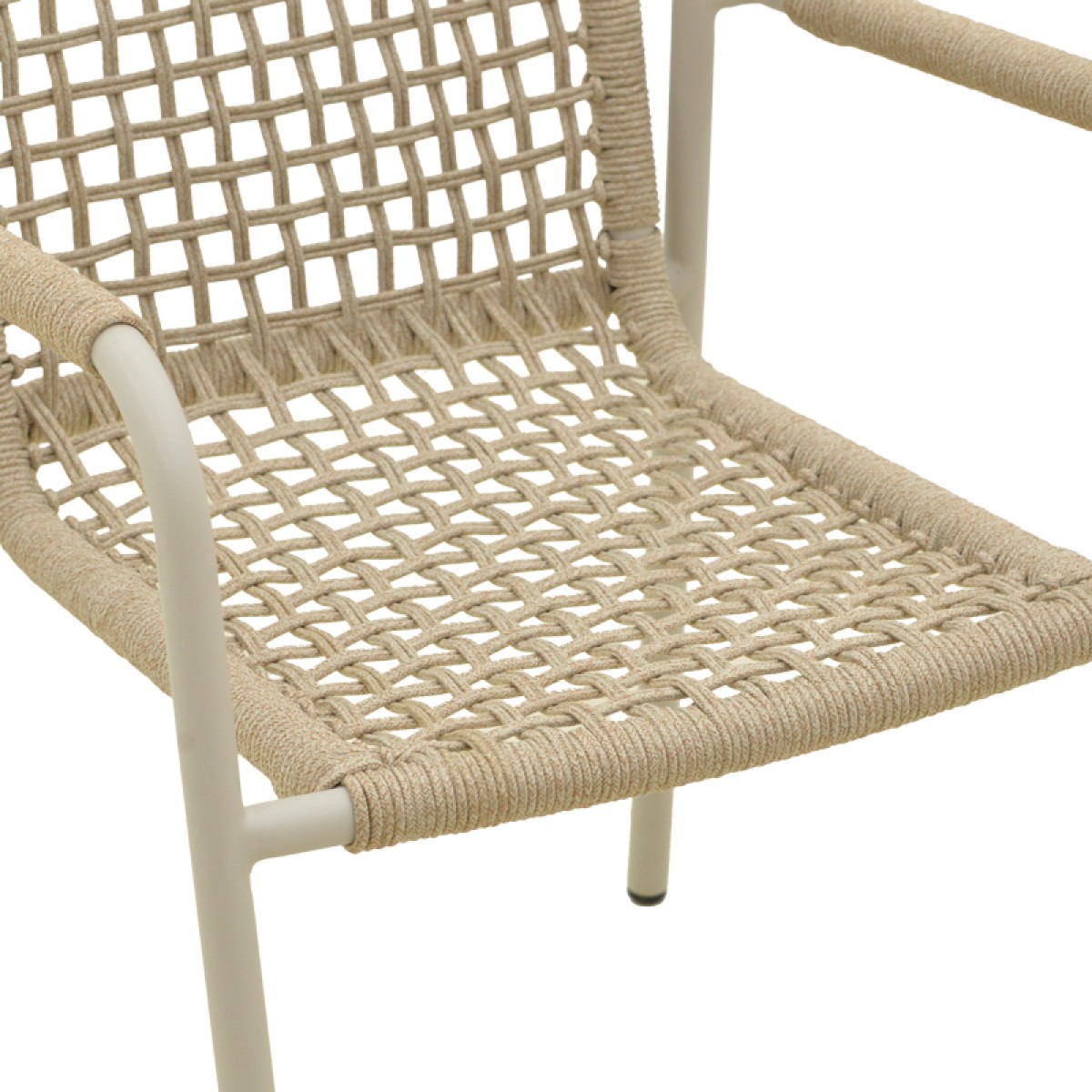 Πολυθρόνα Esence pakoworld στοιβαζόμενη αλουμίνιο λευκή-pe σχοινί σε μπεζ απόχρωση 57x62x88εκ