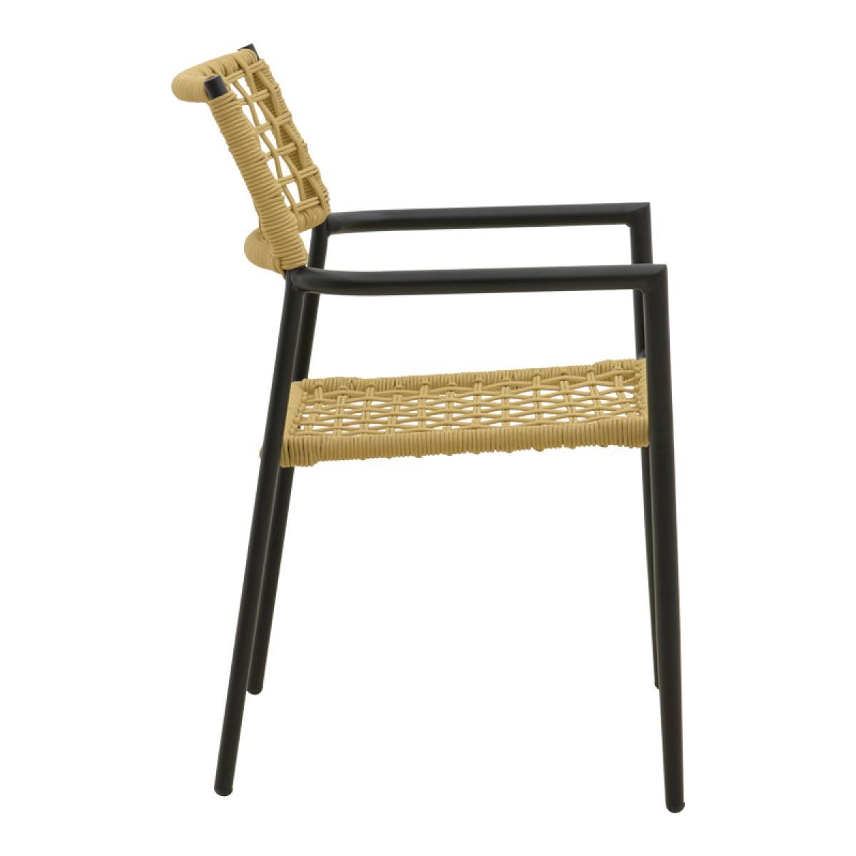 Πολυθρόνα Castal pakoworld στοιβαζόμενη μέταλλο σε μαύρο -pe σχοινί σε φυσική απόχρωση 56x60x84εκ