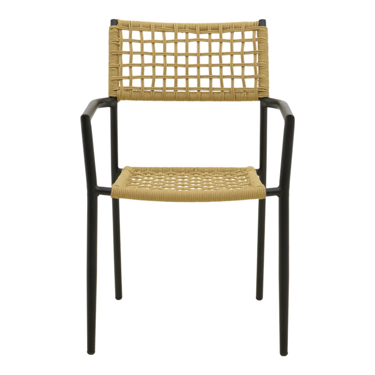 Πολυθρόνα Castal pakoworld στοιβαζόμενη μέταλλο σε μαύρο -pe σχοινί σε φυσική απόχρωση 56x60x84εκ