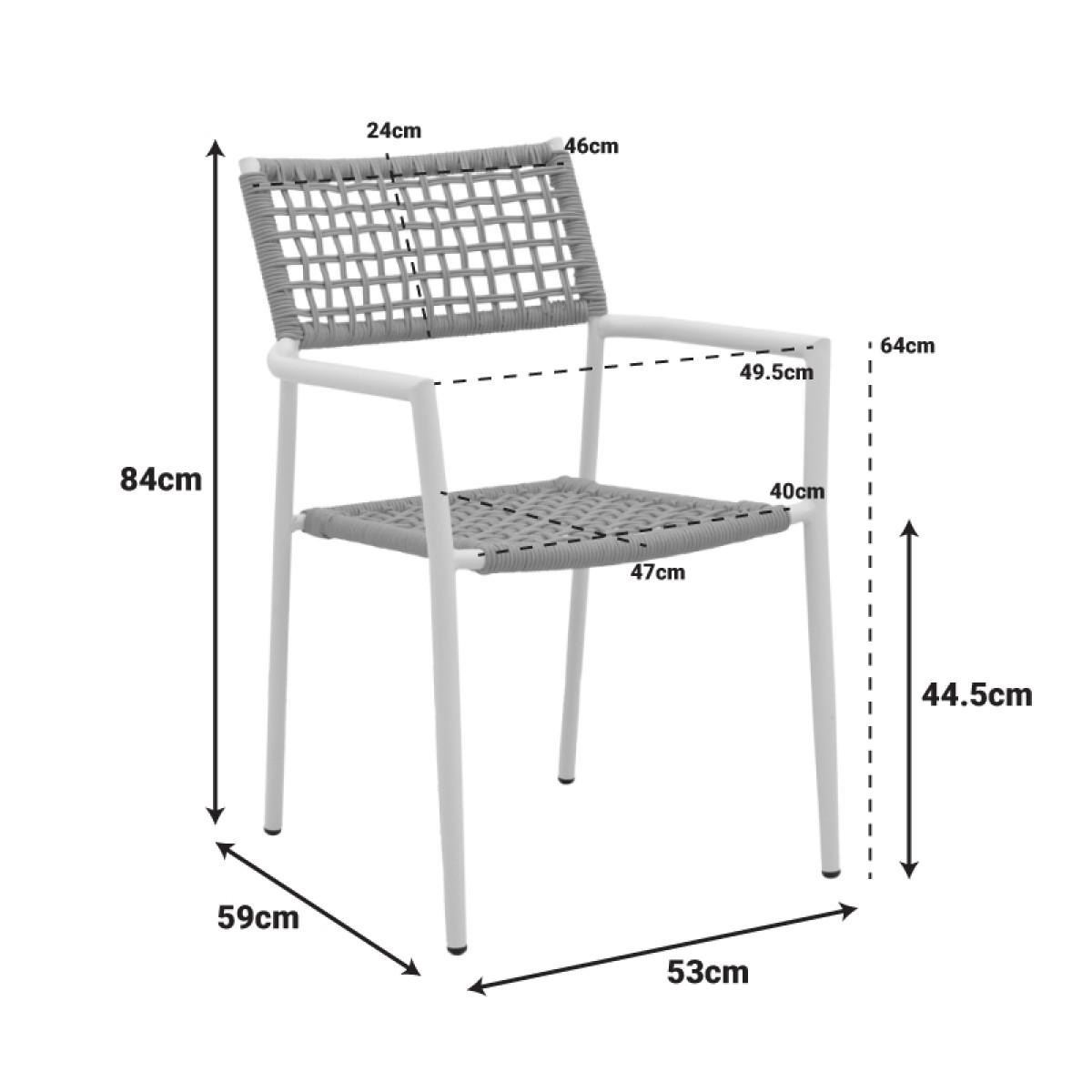 Πολυθρόνα Castal pakoworld στοιβαζόμενη μέταλλο σε λευκή -pe σχοινί σε φυσική απόχρωση 56x60x84εκ