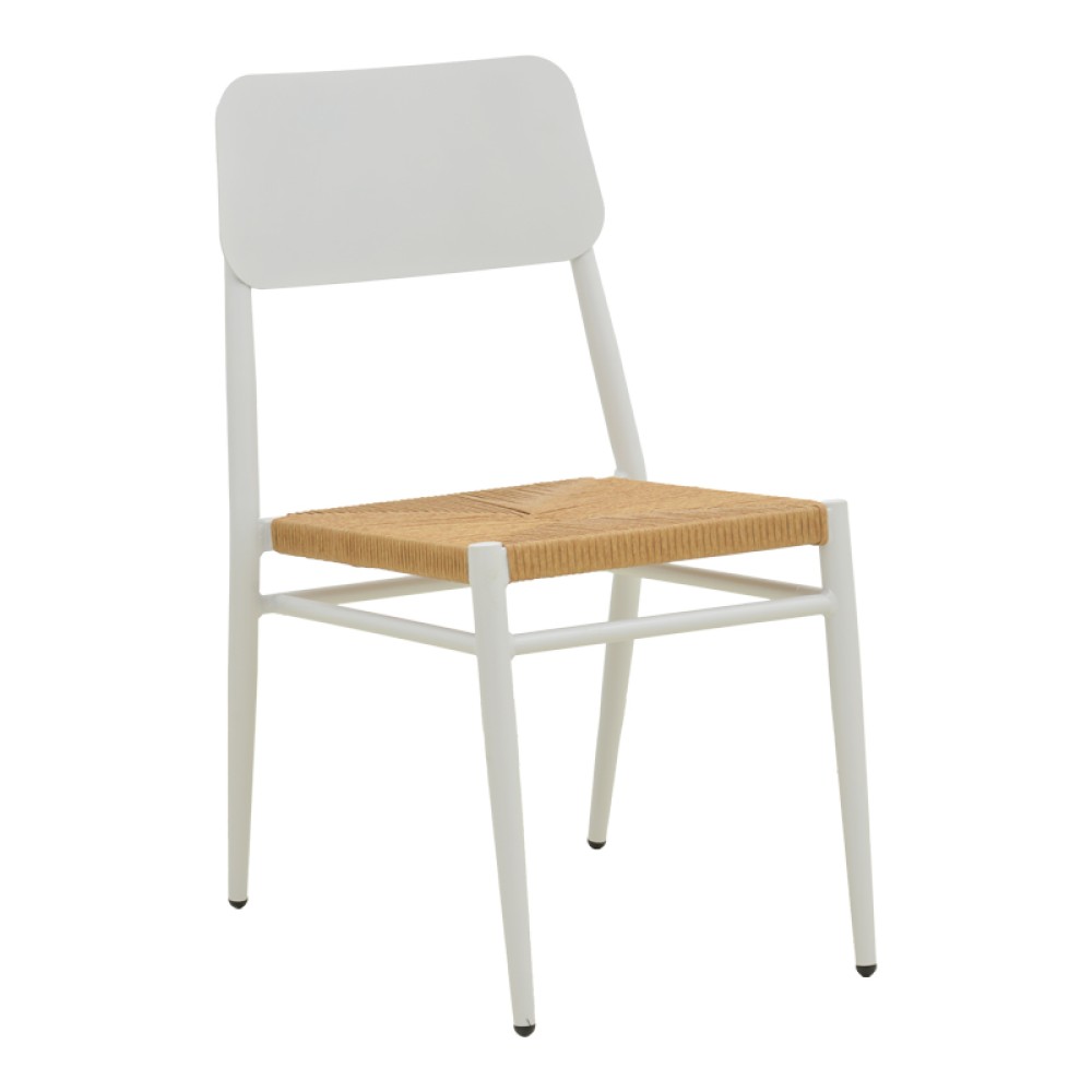 Καρέκλα Giardino pakoworld στοιβαζόμενη αλουμίνιο σε λευκή -pe rattan σε φυσική απόχρωση 45x56x82εκ