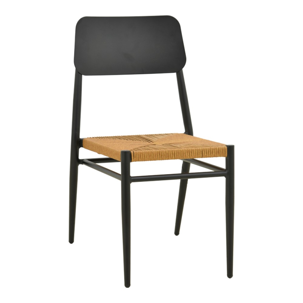 Καρέκλα Giardino pakoworld στοιβαζόμενη αλουμίνιο σε μαύρη -pe rattan σε φυσική απόχρωση 45x56x82εκ