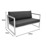 Καναπές διθέσιος Aurelio pakoworld μεταλλικός σε λευκή -μαξιλάρια σε ανθρακί απόχρωση 130x74x63εκ