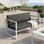 Καναπές διθέσιος Aurelio pakoworld μεταλλικός σε λευκή -μαξιλάρια σε ανθρακί απόχρωση 130x74x63εκ