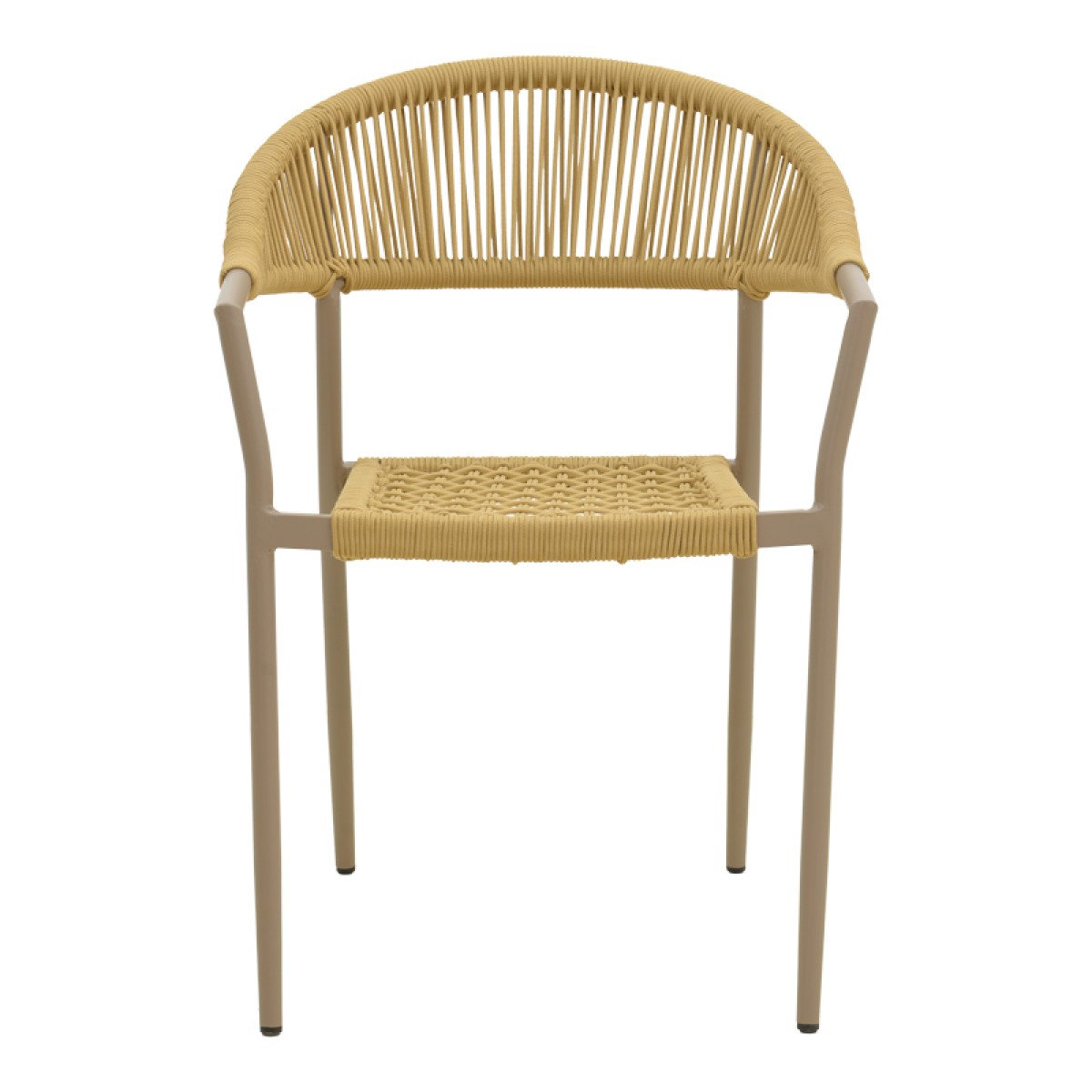 Πολυθρόνα Ammos pakoworld στοιβαζόμενη αλουμίνιο μόκα-pe σχοινί σε φυσική απόχρωση 57x61x82εκ