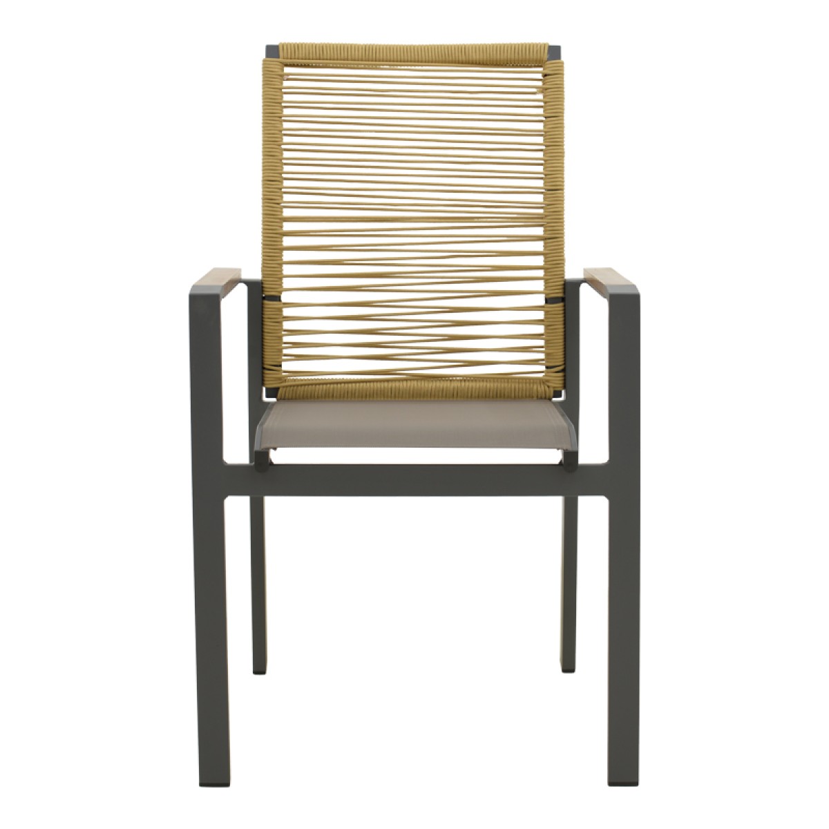 Πολυθρόνα Aegean pakoworld στοιβαζόμενη teak-pe σχοινί σε φυσική - αλουμίνιο κ textline σε ανθρακί απόχρωση 57x64x87εκ