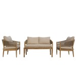 Σαλόνι εξωτερικού χώρου Lemanda pakoworld μασίφ ξύλο ακακίας με σχοινί και μπεζ μαξιλάρια