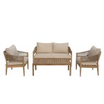 Σαλόνι εξωτερικού χώρου Lemanda pakoworld μασίφ ξύλο ακακίας με σχοινί και μπεζ μαξιλάρια