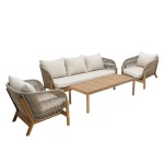 Σαλόνι εξωτερικού χώρου Verilan pakoworld μασίφ ξύλο ακακίας με σχοινί και μπεζ μαξιλάρια