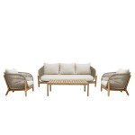 Σαλόνι εξωτερικού χώρου Verilan pakoworld μασίφ ξύλο ακακίας με σχοινί και μπεζ μαξιλάρια