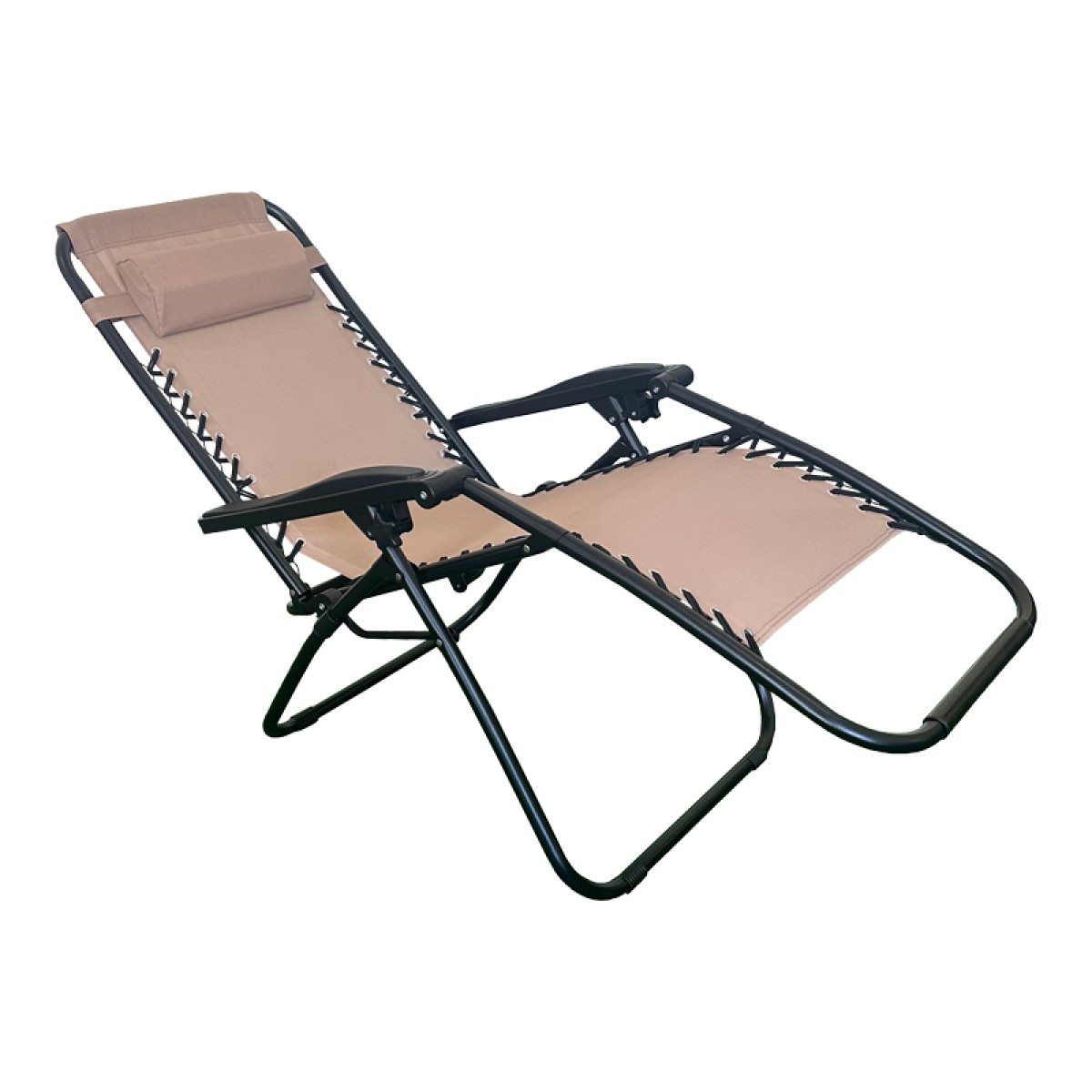 Πολυθρόνα πτυσσόμενη Mirka pakoworld textilene-μέταλλο σε κρεμ-μαύρη απόχρωση 65x165x110εκ