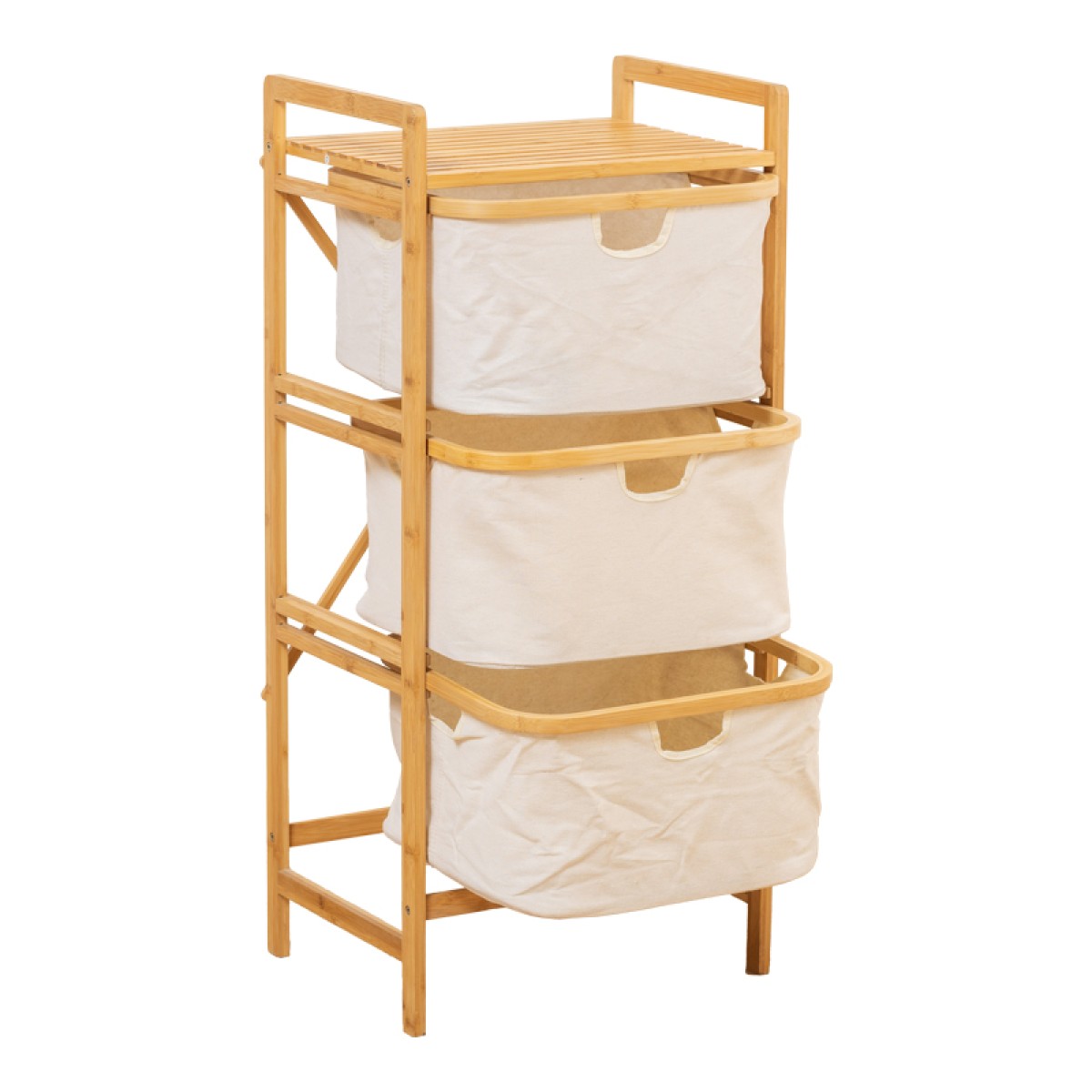 Ραφιέρα δαπέδου Hanev pakoworld μπαμπού-ύφασμα σε φυσική-μπεζ απόχρωση 44x33x96εκ