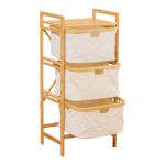 Ραφιέρα δαπέδου Hanev pakoworld μπαμπού-ύφασμα σε φυσική-μπεζ απόχρωση 44x33x96εκ