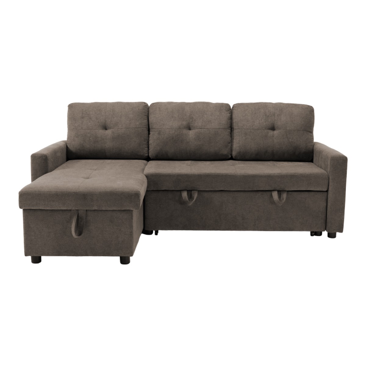 Γωνιακός αναστρέψιμος καναπές κρεβάτι Napora pakoworld με αποθηκευτικό χώρο γκρι-μπεζ ύφασμα 214x83/138x90εκ