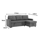 Γωνιακός αναστρέψιμος καναπές κρεβάτι Napora pakoworld με αποθηκευτικό χώρο γκρι-μπεζ ύφασμα 214x83/138x90εκ