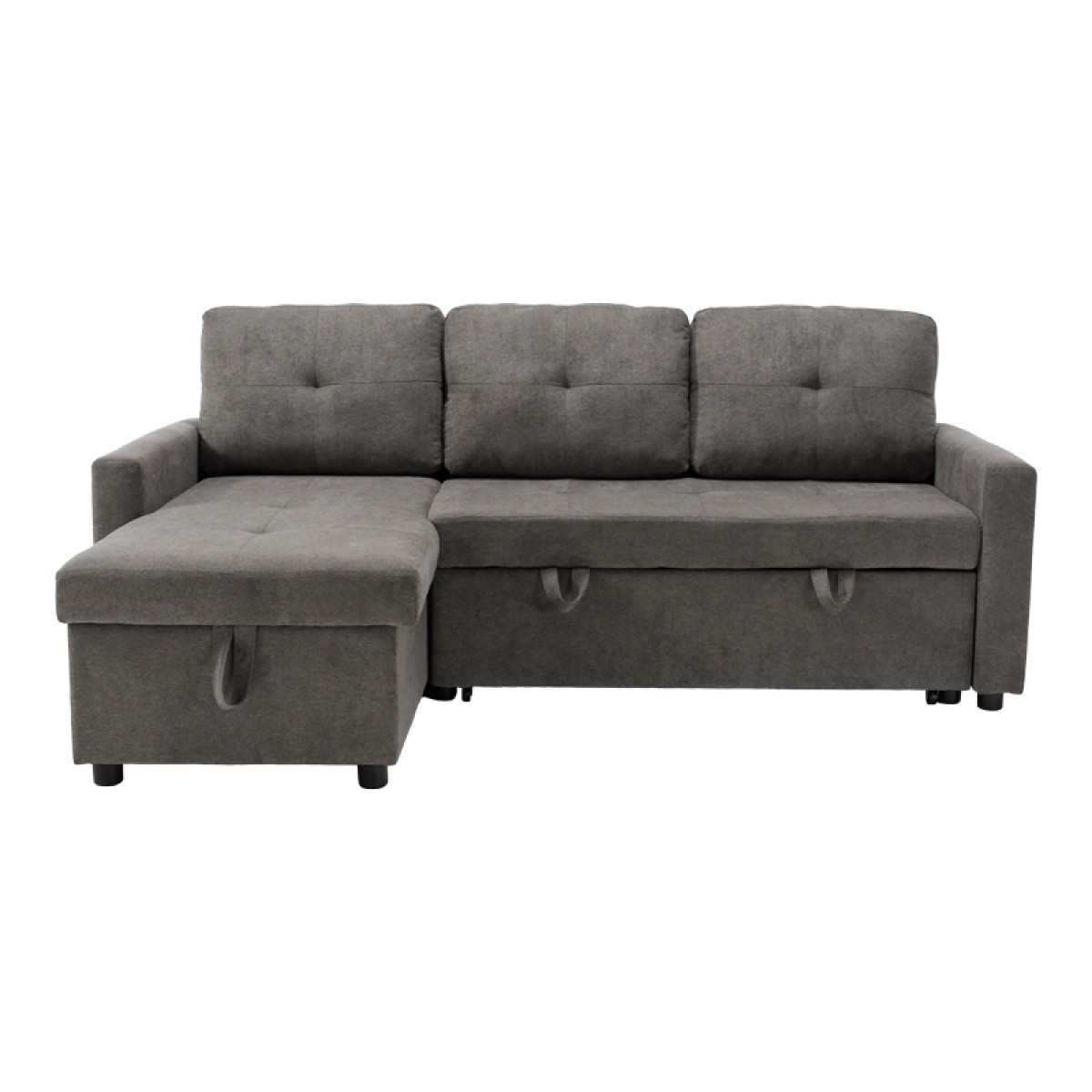 Γωνιακός αναστρέψιμος καναπές κρεβάτι Napora pakoworld με αποθηκευτικό χώρο γκρι ύφασμα 214x83/138x90εκ
