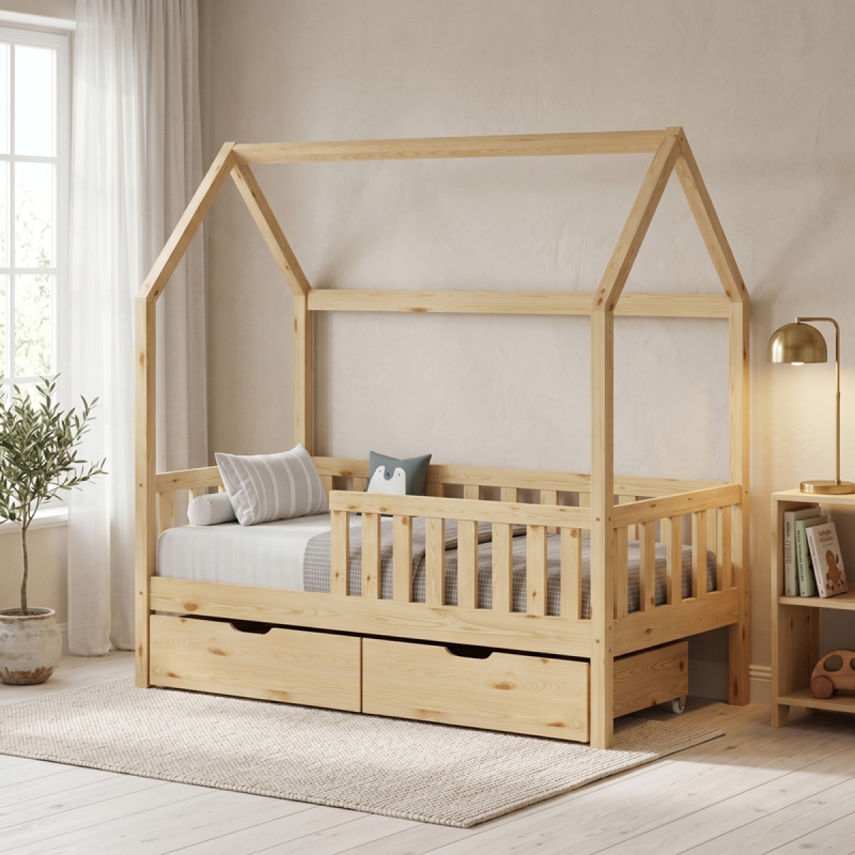 Παιδικό κρεβάτι Bendina τ. Montessori με 2 συρτάρια pakoworld ξύλο πεύκου σε φυσικη αποχρωση 90x190εκ