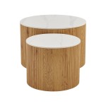 Τραπέζι σαλονιού Nelba pakoworld σετ 2τεμ oak MDF με  κεραμική επιφάνεια σε όψη μαρμάρου