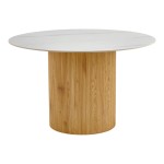 Τραπέζι Sikulu pakoworld oak MDF με κεραμική επιφάνεια σε λευκό μαρμάρου Φ125x77εκ