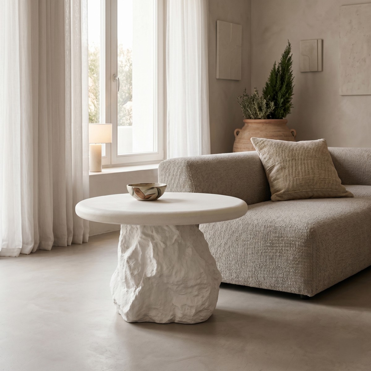 Τραπέζι σαλονιού Zinol pakoworld mdf-polyresin λευκό Φ60x41εκ