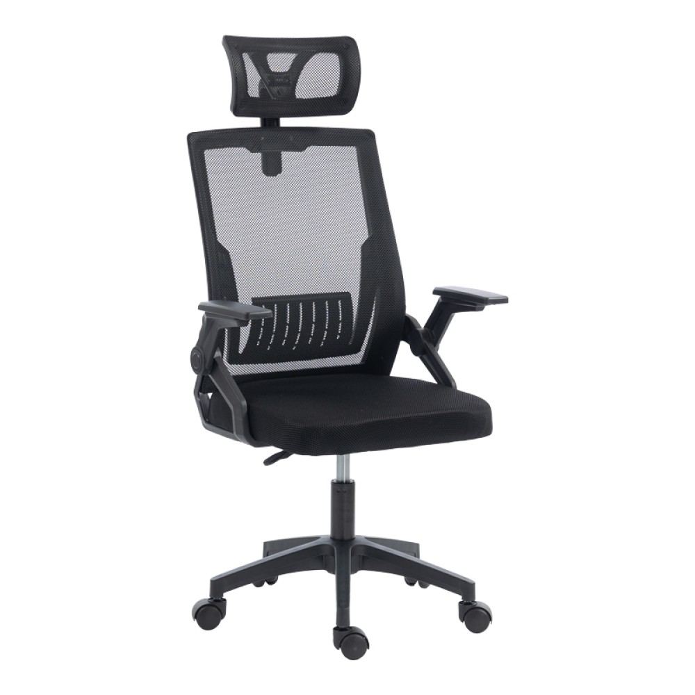 Καρέκλα γραφείου Plymot pakoworld mesh χρώμα μαύρο 48x58x112-122εκ