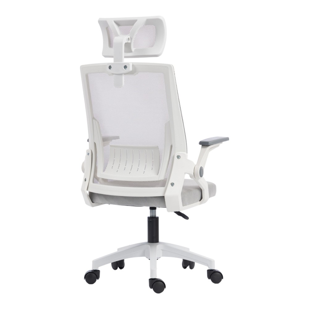 Καρέκλα γραφείου Plymot pakoworld λευκή - mesh γκρι 48x58x112-122εκ