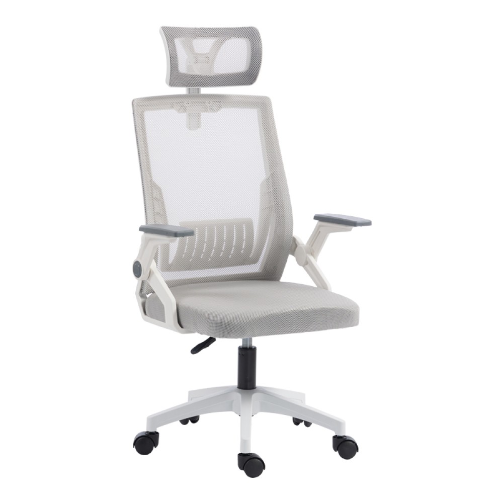 Καρέκλα γραφείου Plymot pakoworld λευκή - mesh γκρι 48x58x112-122εκ