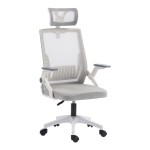 Καρέκλα γραφείου Plymot pakoworld λευκή - mesh γκρι 48x58x112-122εκ