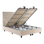 Κρεβάτι διπλό Linteda pakoworld με αποθηκευτικό χώρο κρεμ βελούδο 160x200εκ