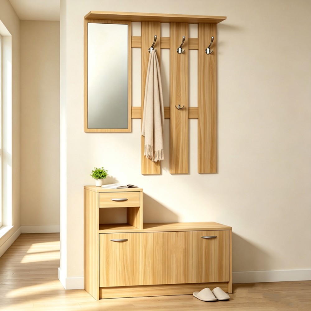 Έπιπλο εισόδου Jentia pakoworld  με καθρέπτη sonoma MDF 113x100x89εκ