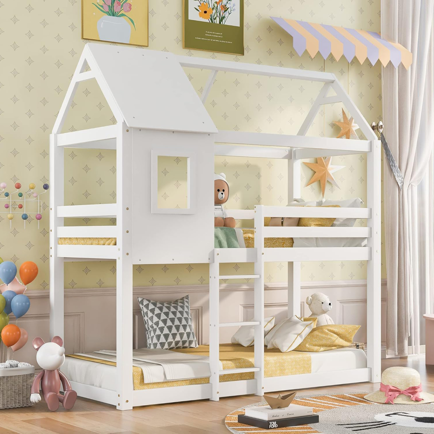 ΠΑΙΔΙΚΗ ΚΟΥΚΕΤΑ ΣΠΙΤΑΚΙ  τ.MONTESSORI HOOD HM705.03 ΞΥΛΟ ΠΕΥΚΟΥ ΣΕ ΛΕΥΚΟ-ΣΤΡΩΜΑΤΑ 190x90εκ