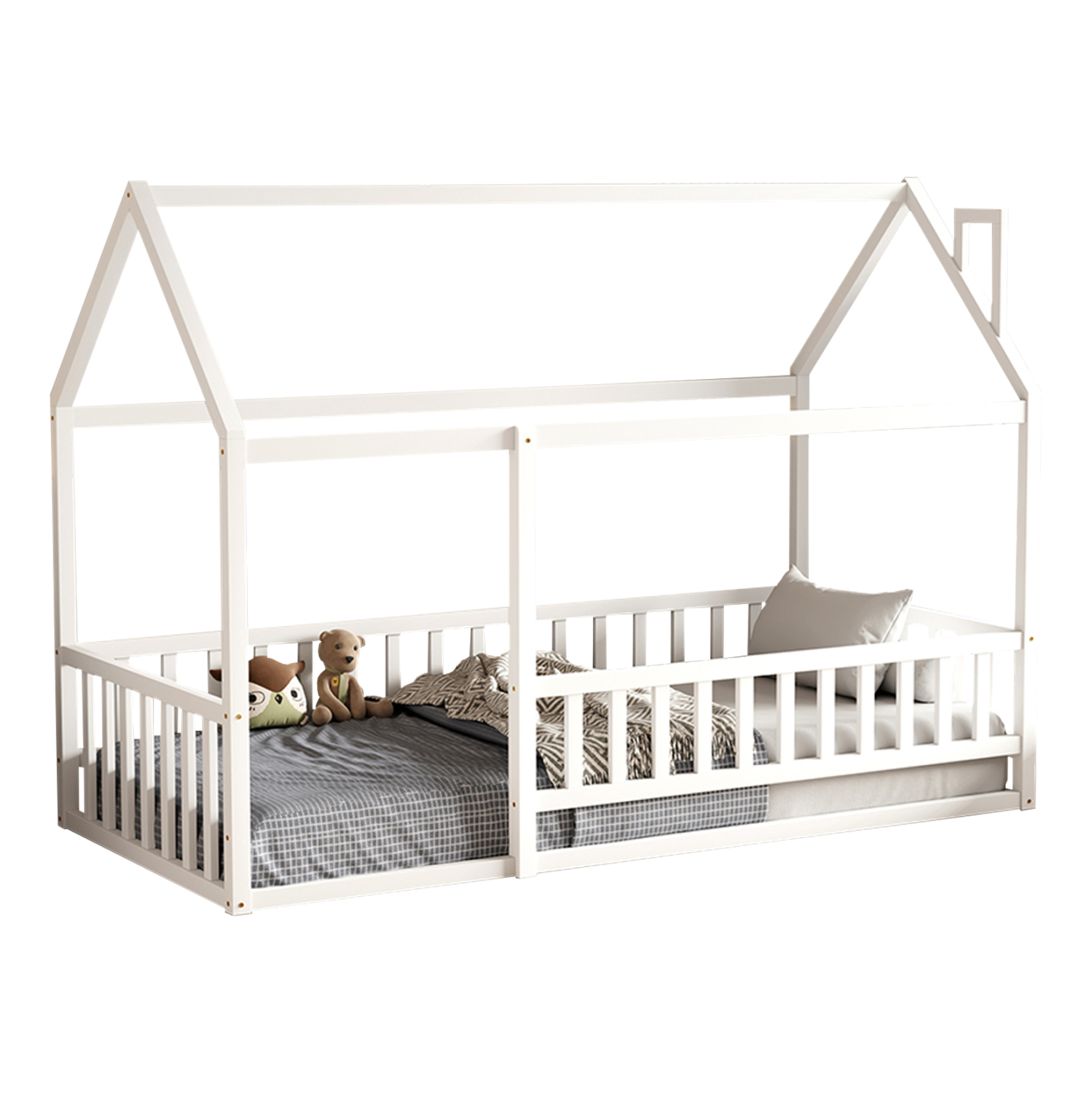 ΚΡΕΒΑΤΙ ΠΑΙΔΙΚΟ ΜΕ ΚΑΓΚΕΛΟ HOUSER HM706.03 τ.MONTESSORI ΞΥΛΟ ΠΕΥΚΟ ΛΕΥΚΟ-190x90εκ