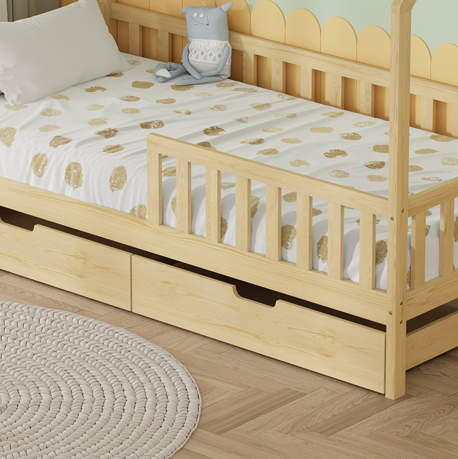 ΚΡΕΒΑΤΙ ΠΑΙΔΙΚΟ ΜΕ ΣΥΡΤΑΡΙΑ PHYLLIS HM724.01 τ.MONTESSORI ΦΥΣΙΚΟ 196x97x161Υεκ.