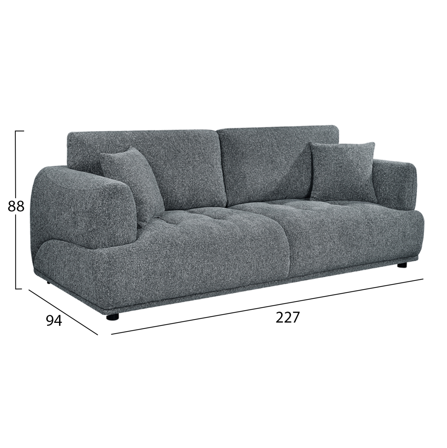 ΚΑΝΑΠΕΣ 3-ΘΕΣΙΟΣ STRUCTO HM3329.01 ΓΚΡΙ ΥΦΑΣΜΑ 227x94x88Υεκ.