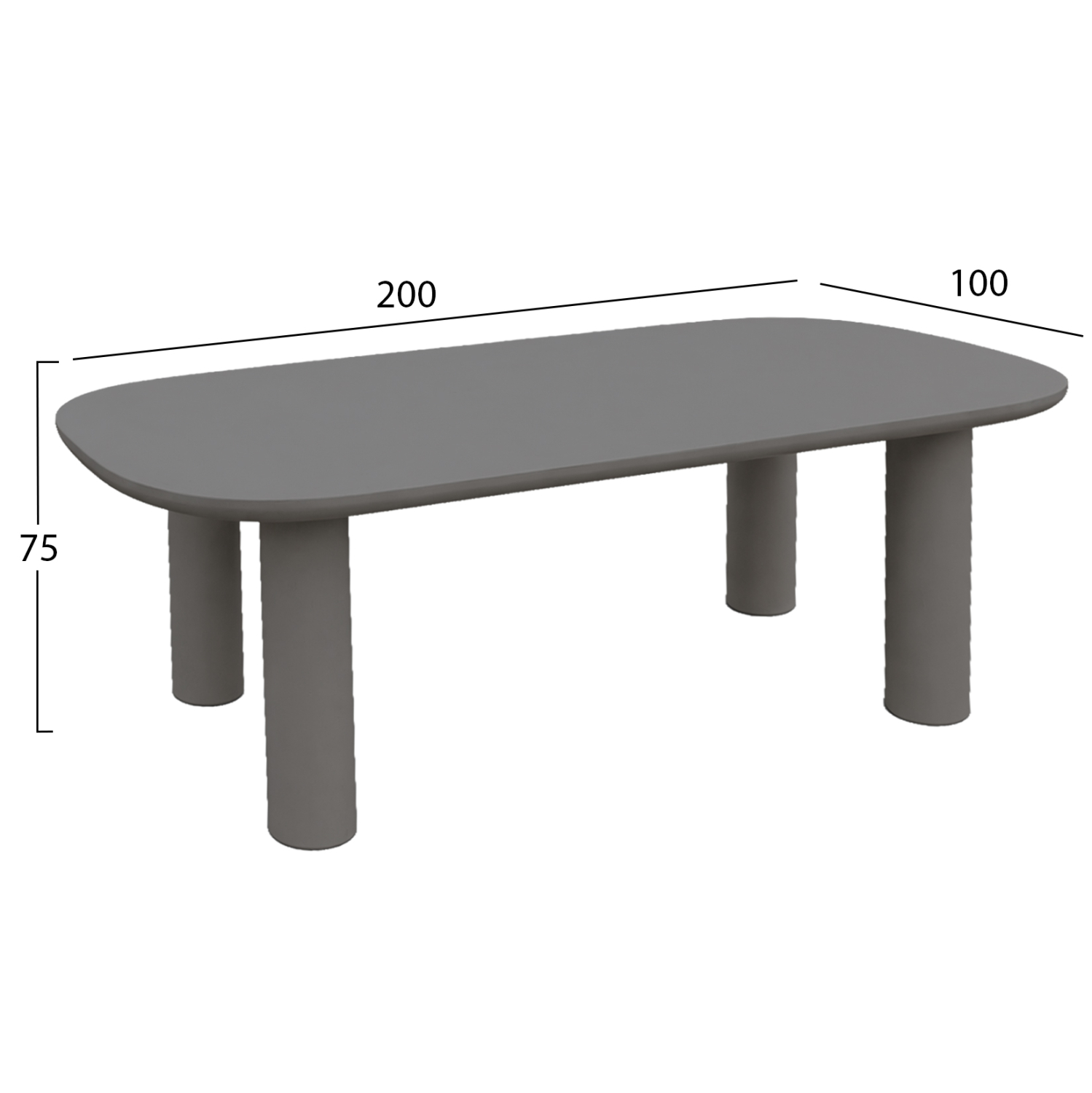 ΤΡΑΠΕΖΙ ΤΡΑΠΕΖΑΡΙΑΣ KIORA HM6597.01 ΓΚΡΙ FIBER CEMENT 200x100x75Υεκ