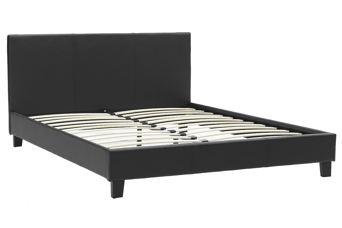 Κρεβάτι Nevil pakoworld 150x200 PU χρώμα μαύρο ματ