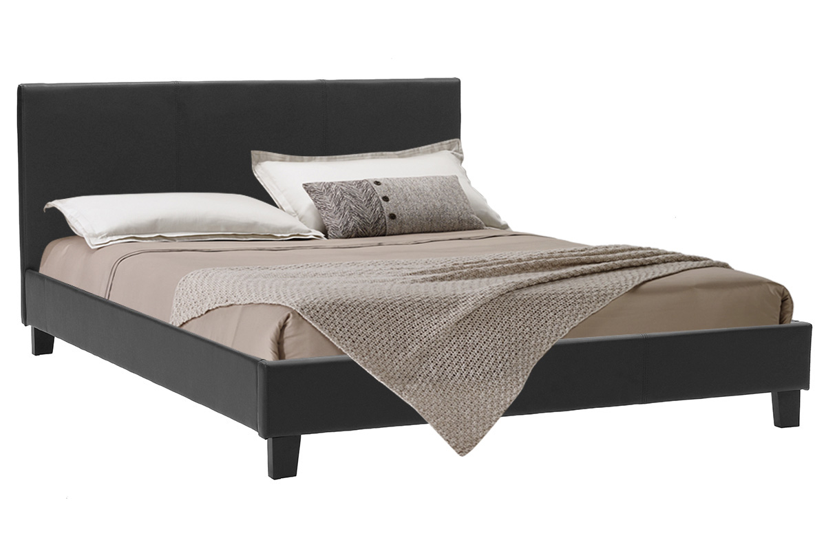 Κρεβάτι Nevil pakoworld 150x200 PU χρώμα μαύρο ματ