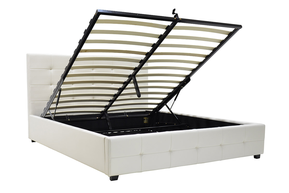 Κρεβάτι Roi pakoworld 160x200 PU λευκό ματ + αποθηκευτικό χώρο