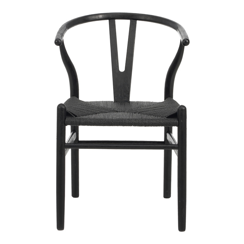 Καρέκλα Wishbone pakoworld rubberwood-σχοινί σε μαύρη απόχρωση 53.5x57x74εκ