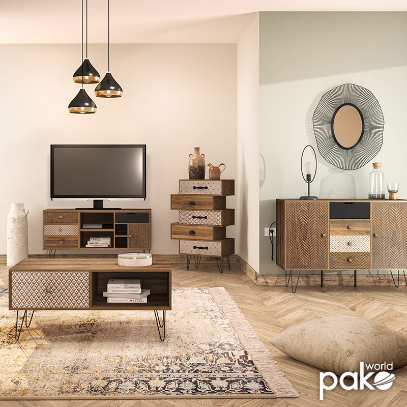 Κονσόλα Boho pakoworld καρυδί με μεταλλικά πόδια 100x50,5x74,5εκ